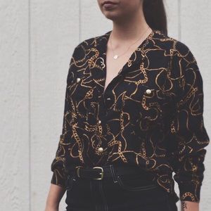 Vintage gold chain silk blouse